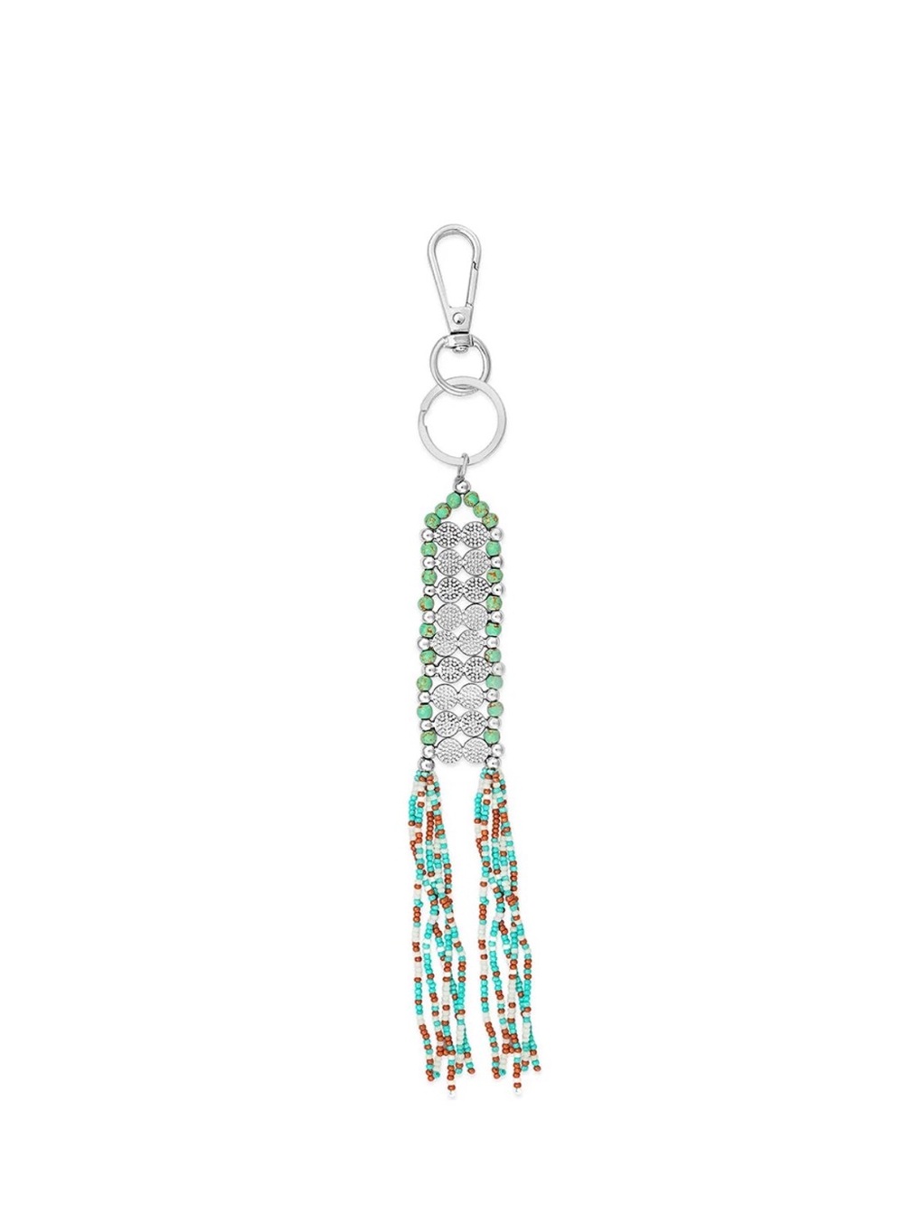 Western Bag Charm Beaded Tassel Keychain Charm - Green and Turquoise